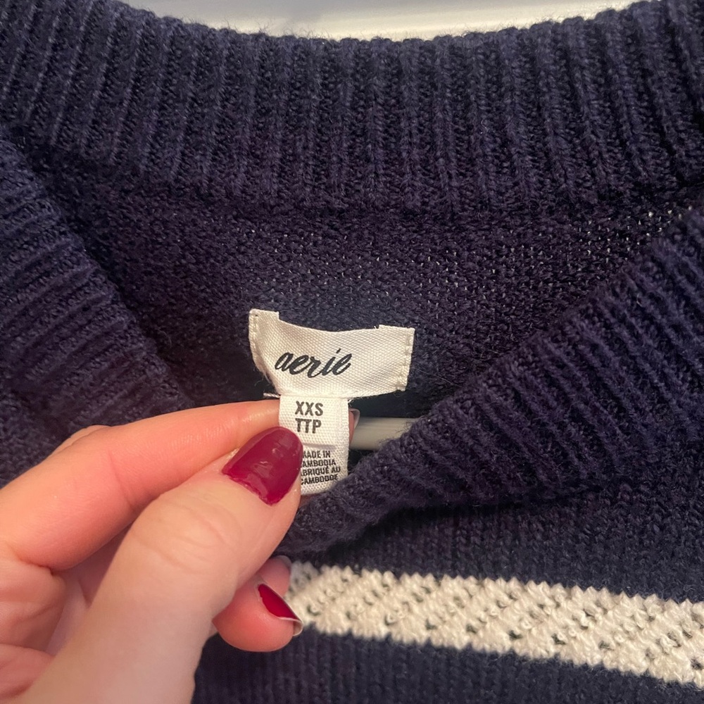 Aerie Navy and Cream Striped Crewneck Sweater - Picture 2 of 3